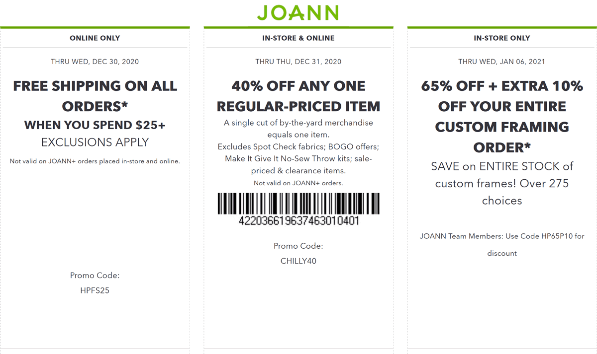 Joann stores Coupon  40% off a single item at Joann, or online via promo code CHILLY40 #joann 