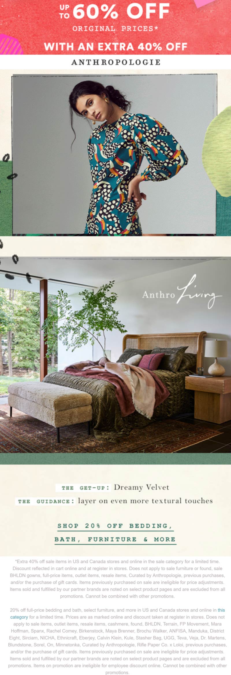 Extra 40 off sale items & more at Anthropologie, ditto online 