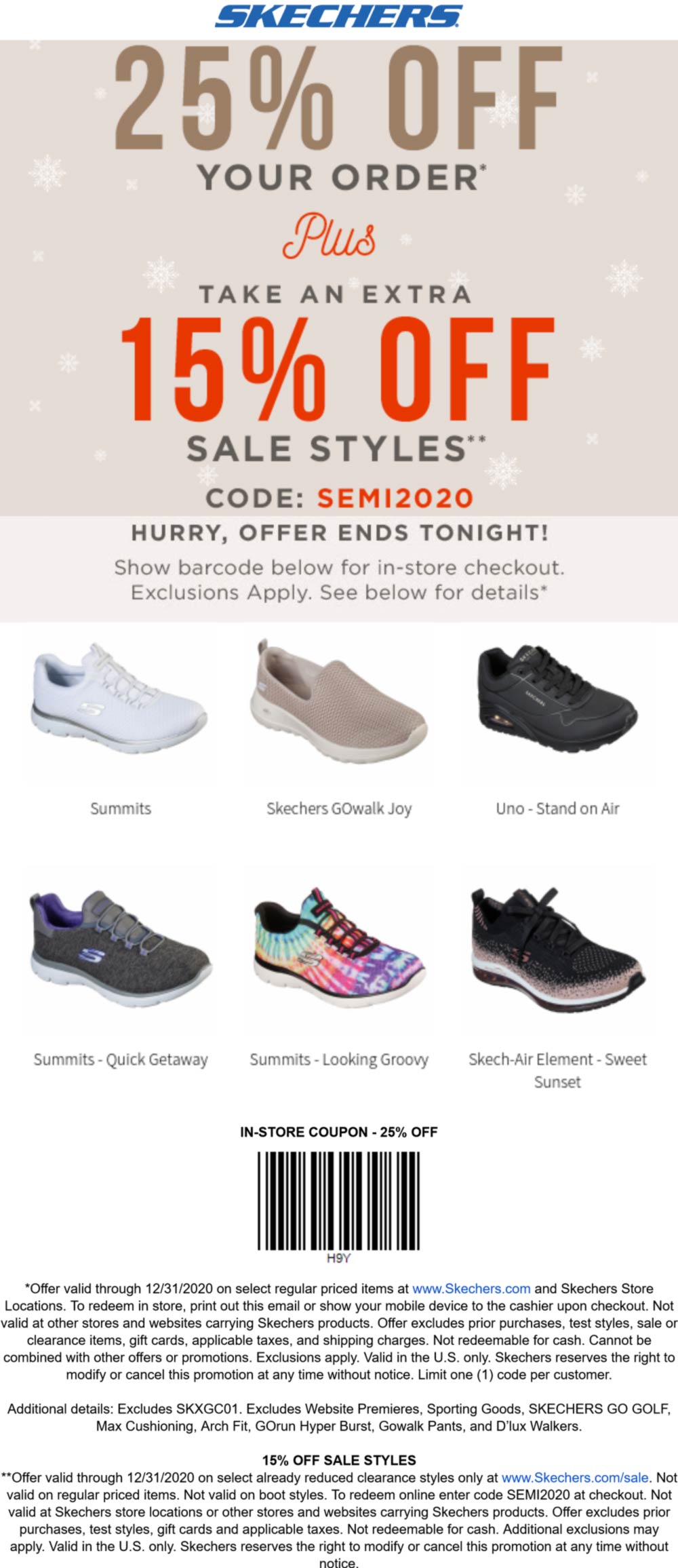 Skechers stores Coupon  25-40% off shoes today at Skechers via promo code SEMI2020 #skechers 