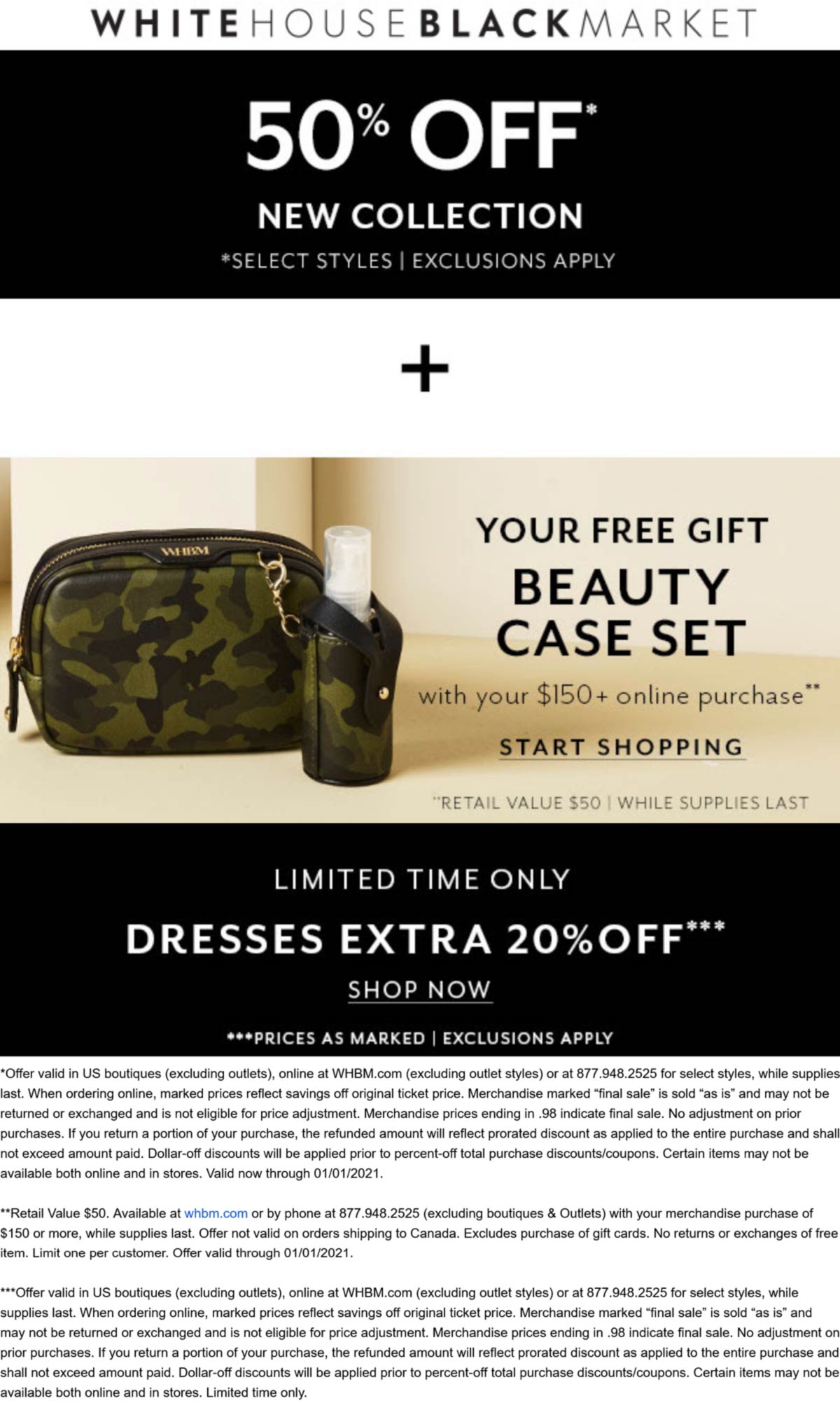 White House Black Market stores Coupon  50% off new collection + free beauty case set on $150 at White House Black Market #whitehouseblackmarket 