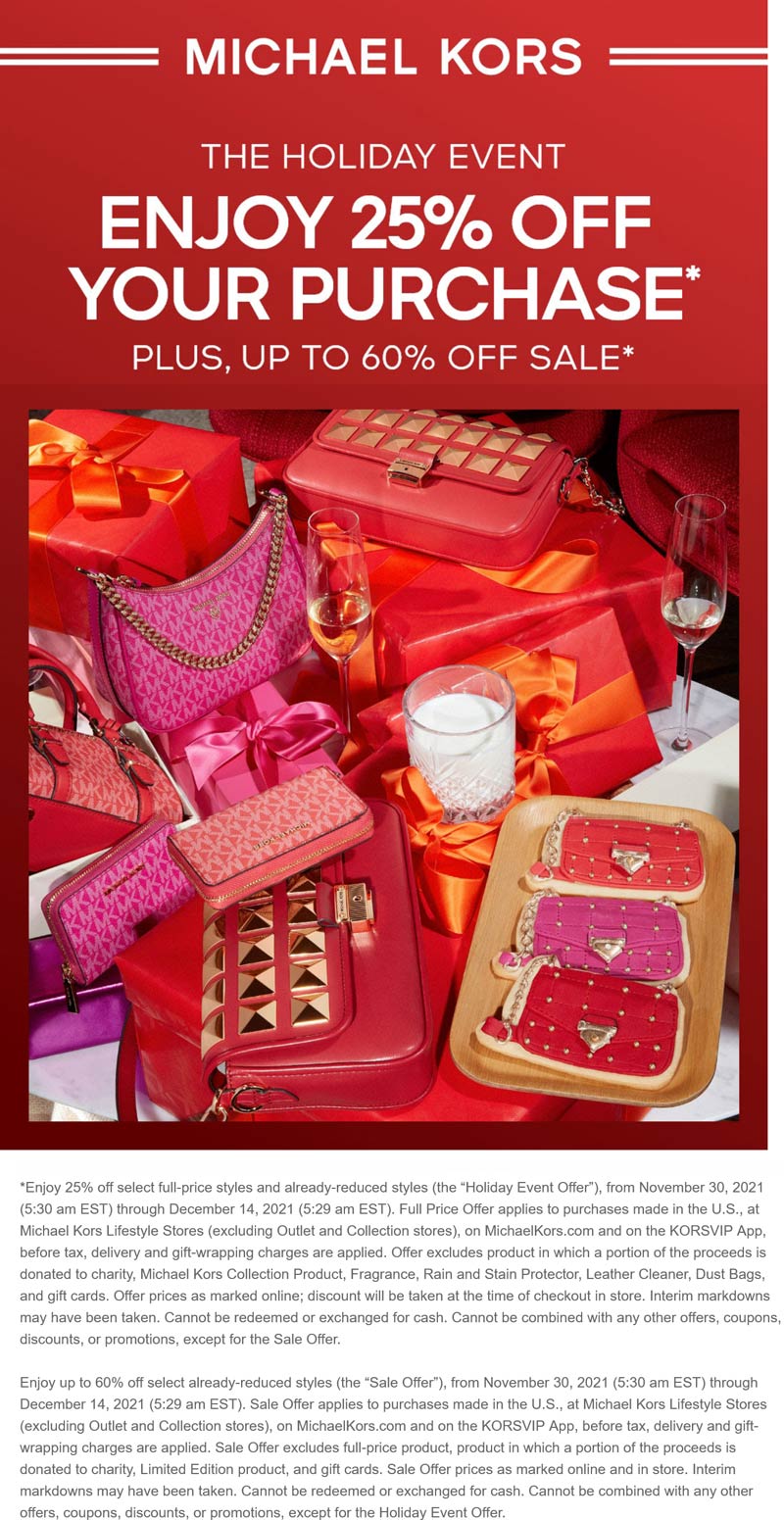 Michael Kors stores Coupon  25% off at Michael Kors, ditto online #michaelkors 