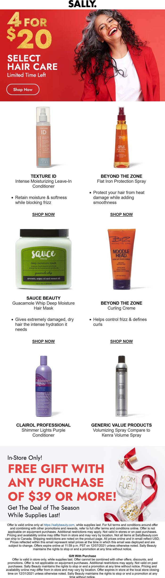 Sally stores Coupon  4 for $20 on various haircare online at Sally Beauty #sally 