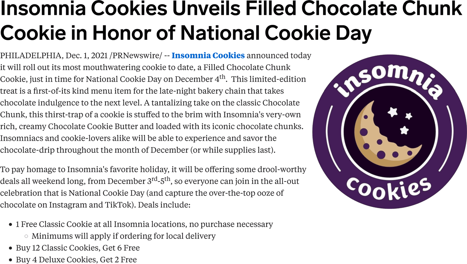 Insomnia Cookies coupons & promo code for [July 2024]