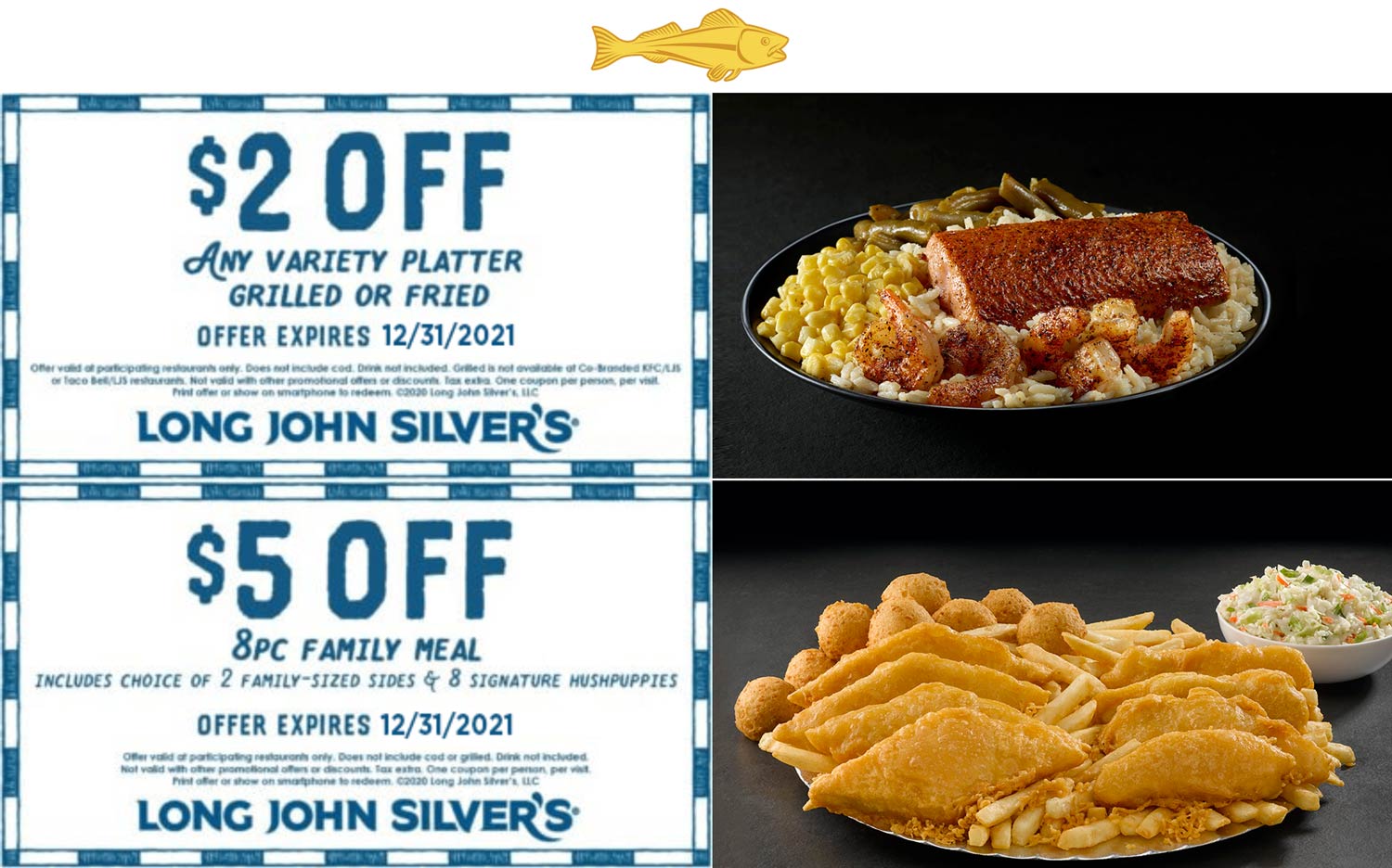 Long John Silvers restaurants Coupon  $2 off any platter & $5 off 8pc meal at Long John Silvers #longjohnsilvers 