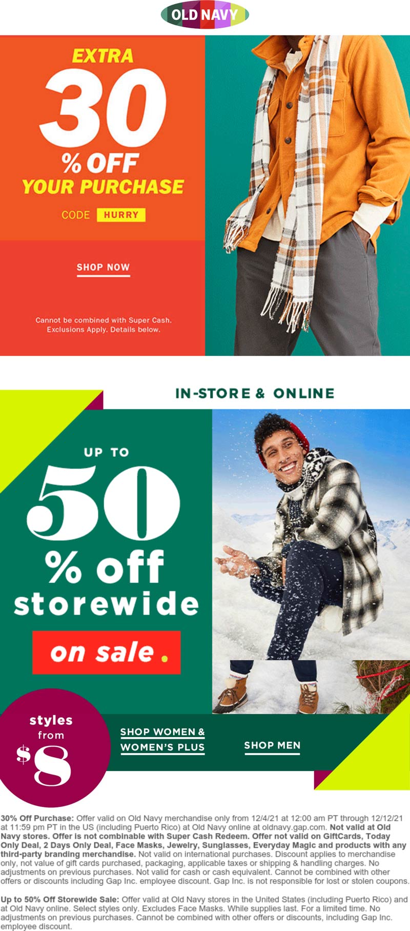 Old Navy stores Coupon  30% off online at Old Navy via promo code HURRY #oldnavy 