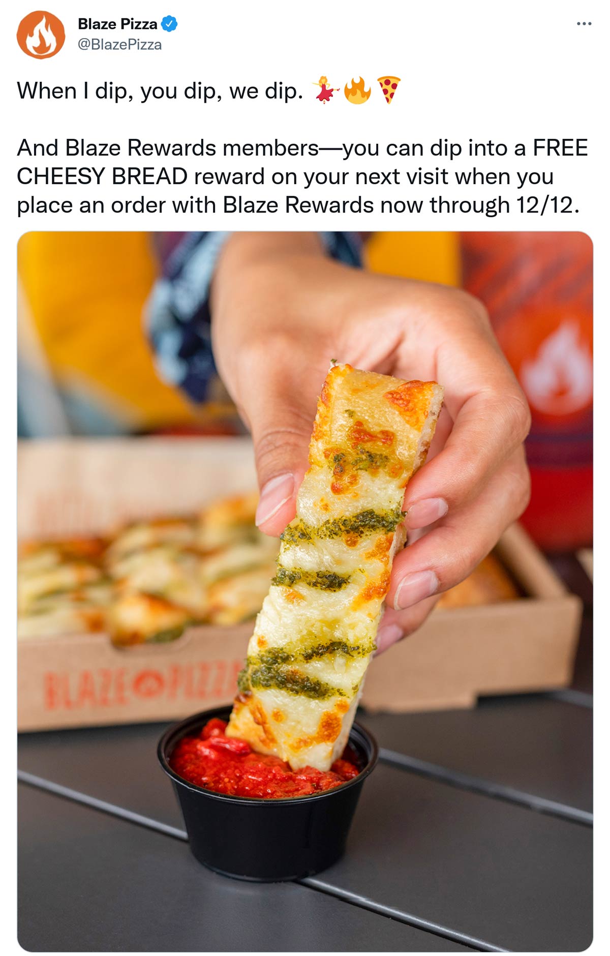 Blaze Pizza restaurants Coupon  Free cheesey bread via rewards orders at Blaze Pizza #blazepizza 