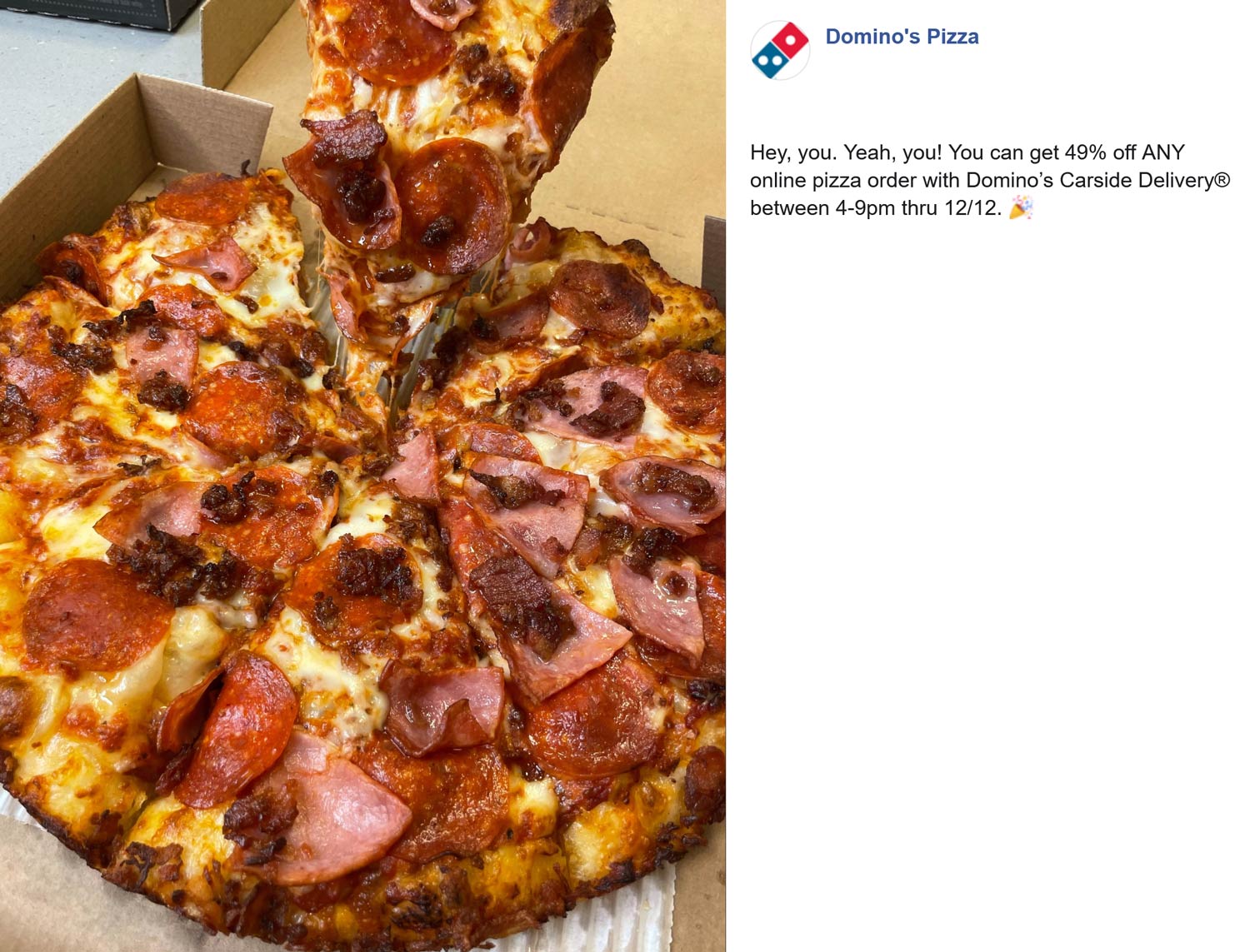 Dominos restaurants Coupon  49% off online pizza orders 4-9p at Dominos #dominos 