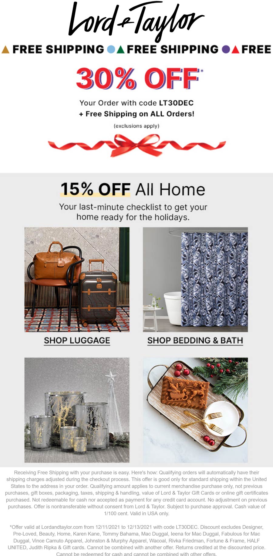 Lord & Taylor stores Coupon  30% off at Lord & Taylor via promo code LT30DEC #lordtaylor 