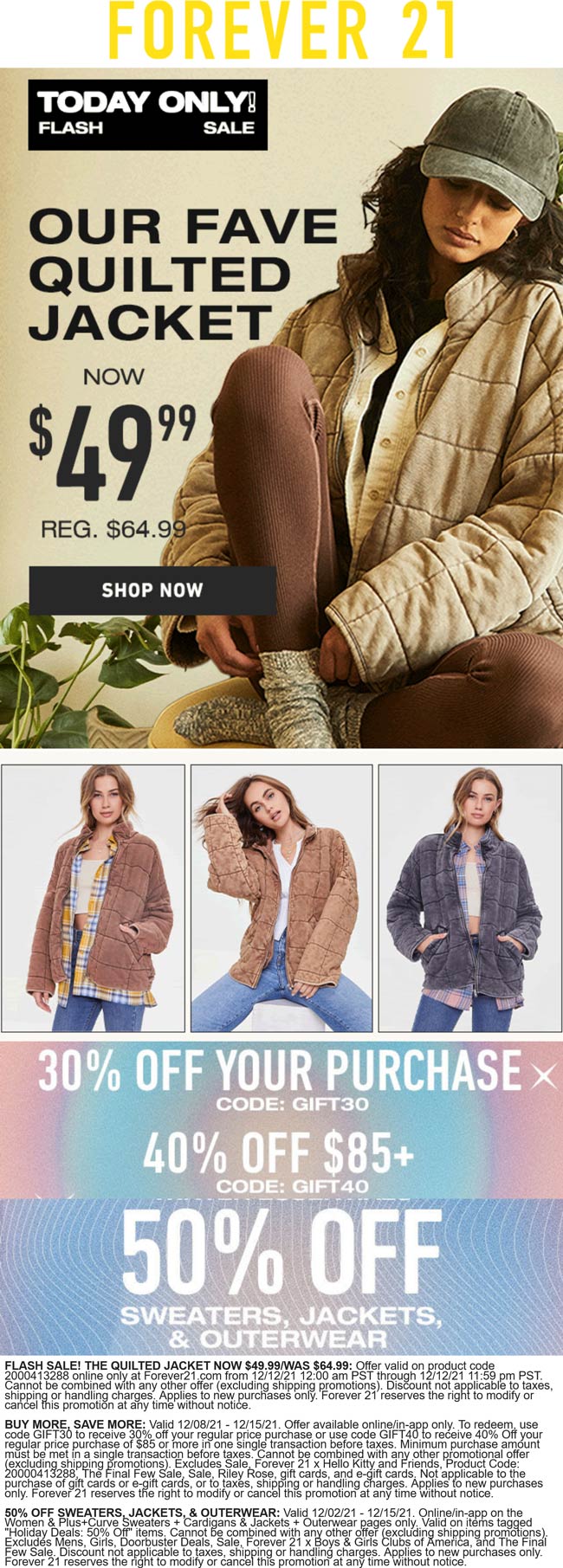Forever 21 stores Coupon  40% off $85+ at Forever 21 via promo code GIFT40 #forever21 