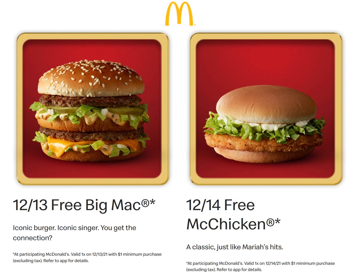 McDonalds restaurants Coupon  Free big mac Monday & chicken sandwich Tuesday via $1 app order at McDonalds #mcdonalds 