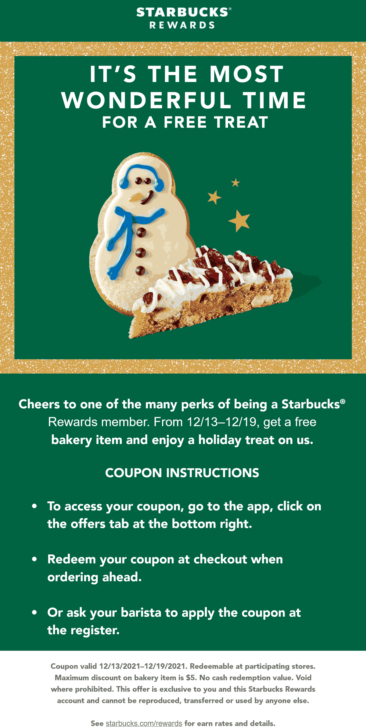 Starbucks restaurants Coupon  Free bakery item for rewards account users at Starbucks #starbucks 