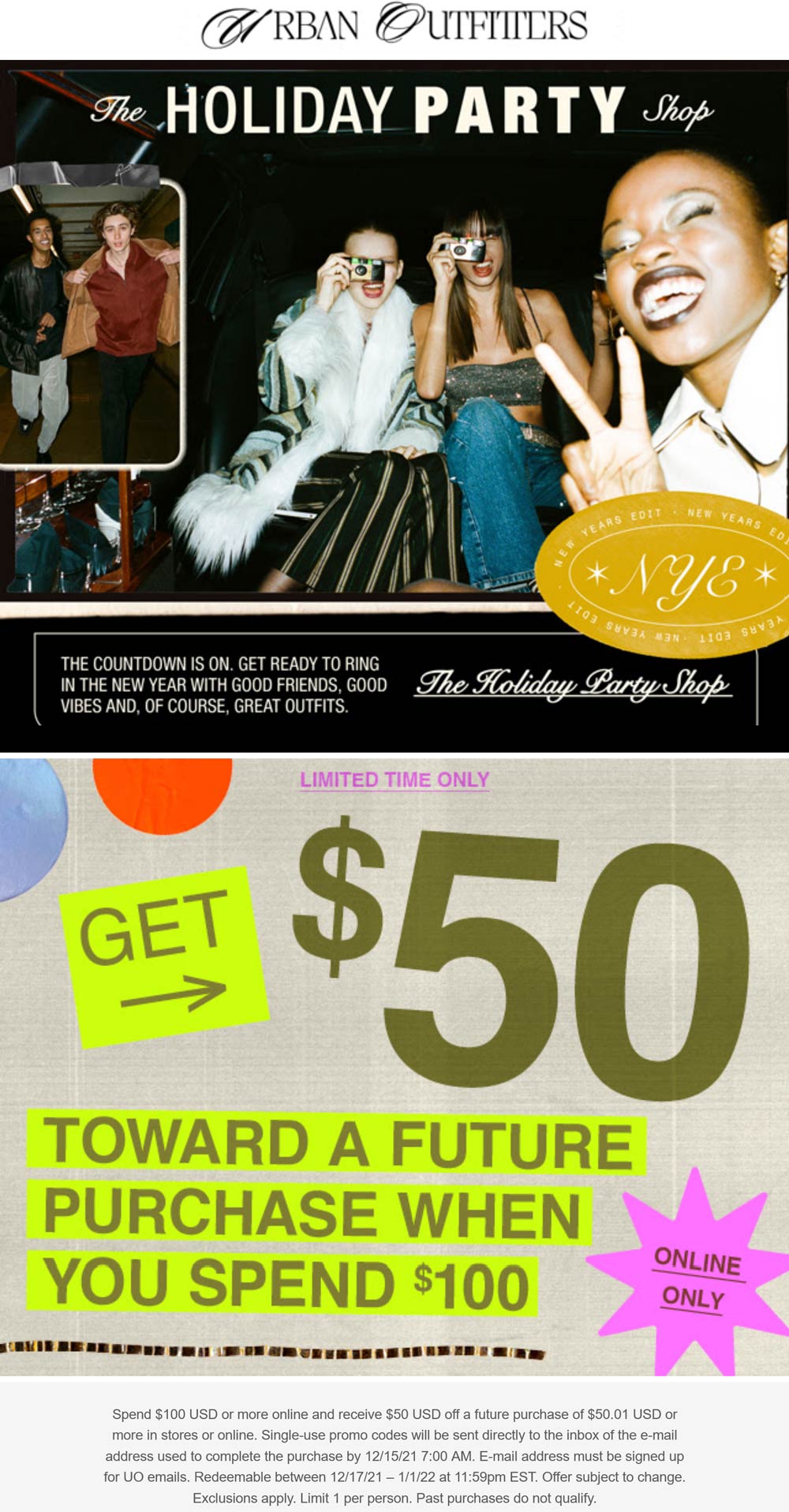 Urban Outfitters stores Coupon  Spend $100 get future $50 off online at Urban Outfitters #urbanoutfitters 