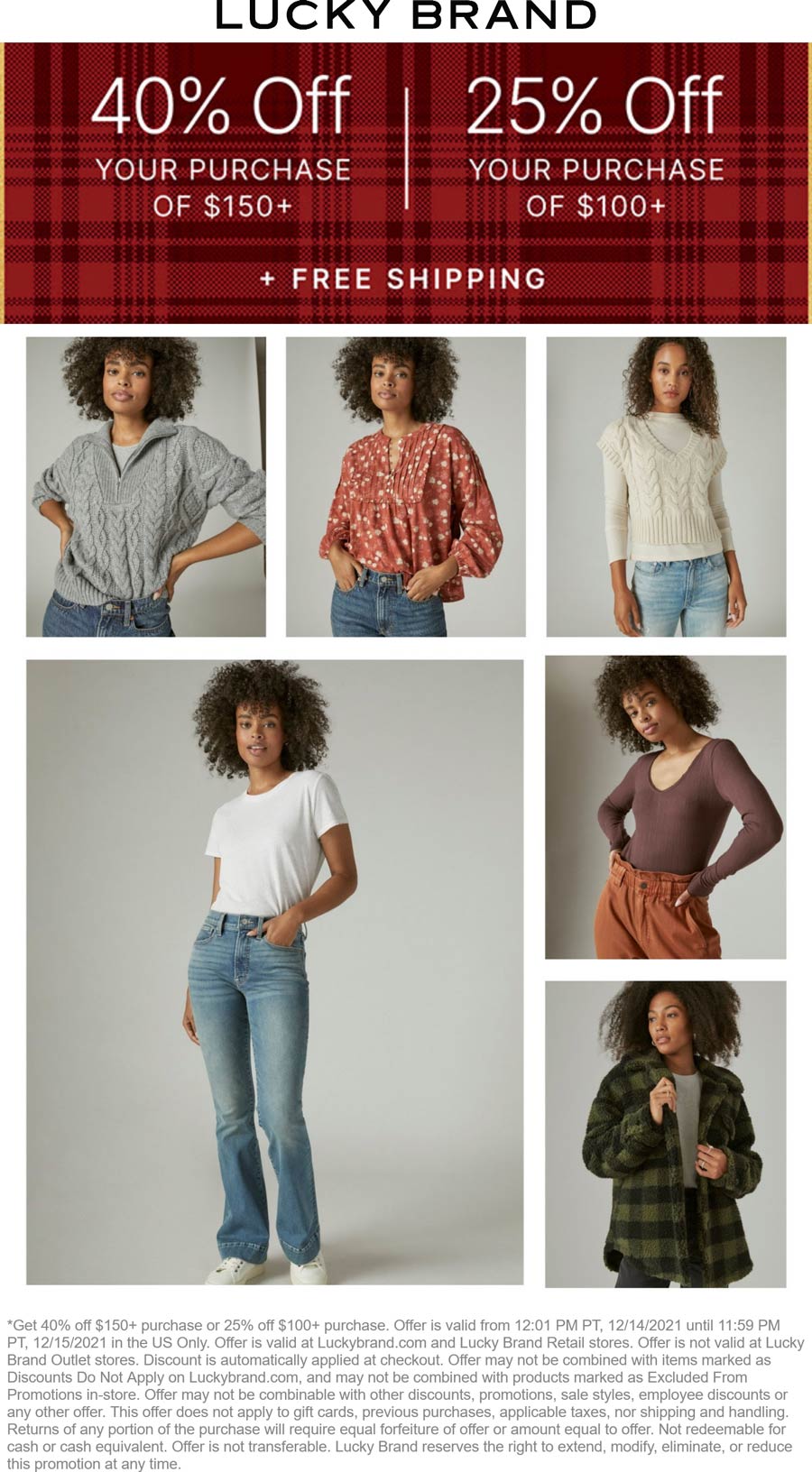 Lucky Brand stores Coupon  25-40% off $100+ today at Lucky Brand, ditto online #luckybrand 