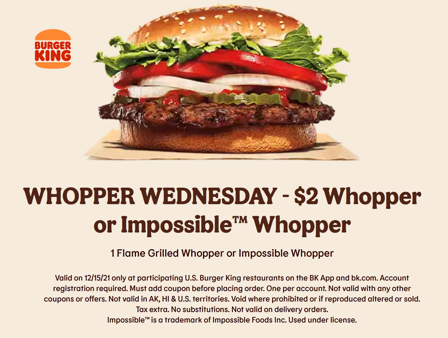 Burger King restaurants Coupon  $2 Whopper today online at Burger King restaurants #burgerking 
