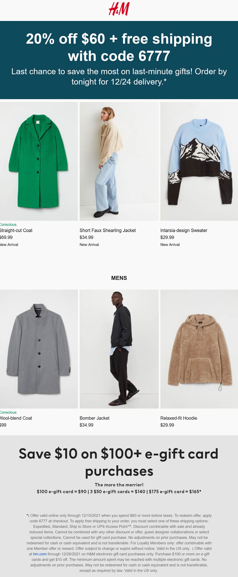 H&M stores Coupon  20% off $60 online today at H&M via promo code 6777 #hm 