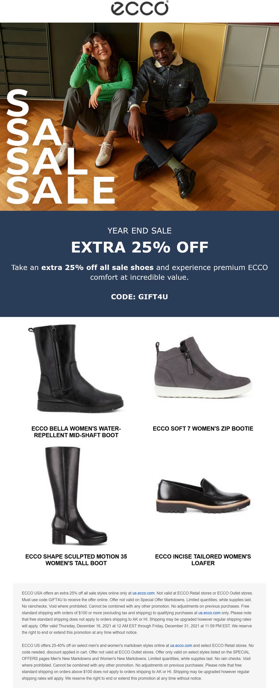 ECCO stores Coupon  Extra 25% off sale styles online at ECCO via promo code GIFT4U #ecco 