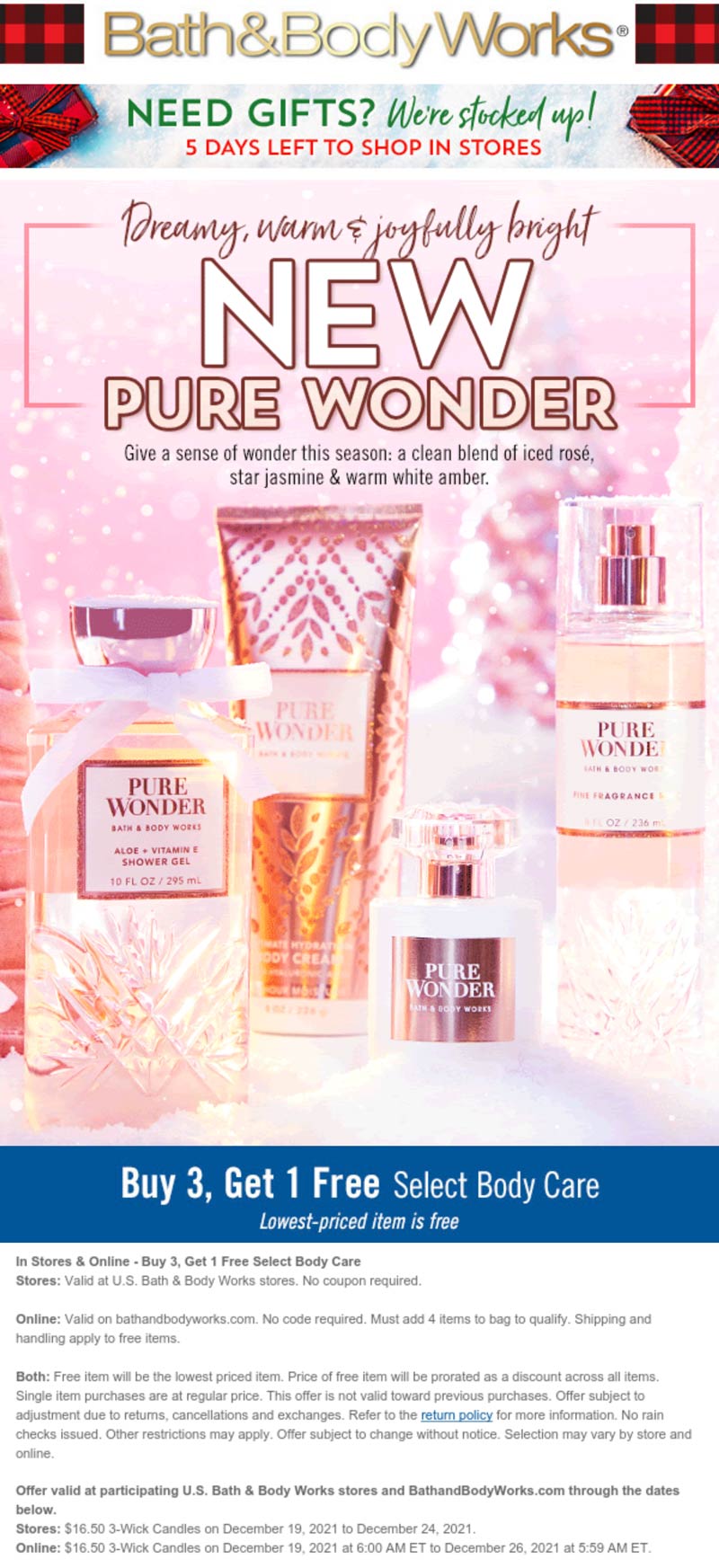 Bath & Body Works stores Coupon  4th body care item free at Bath & Body Works, ditto online #bathbodyworks 