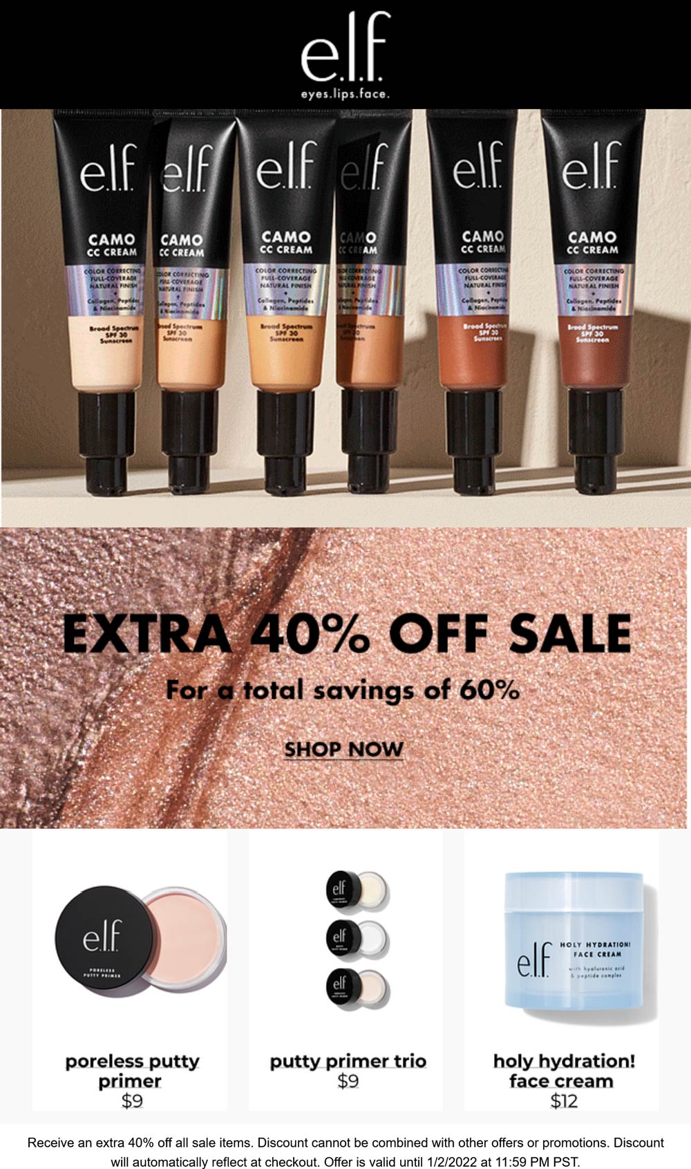 e.l.f. Cosmetics stores Coupon  Extra 40% off sale items at e.l.f. Cosmetics #elfcosmetics 