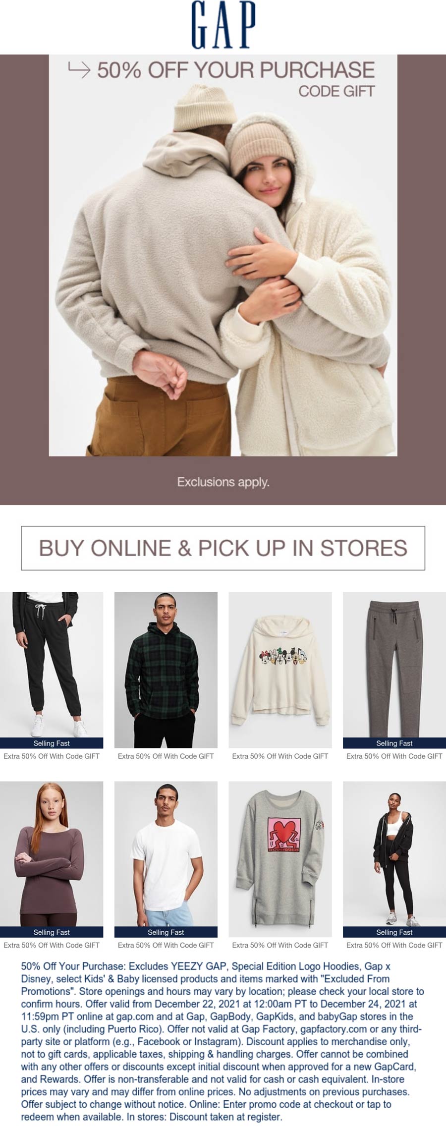 Gap stores Coupon  50% off at Gap, GapKids & babyGap, or online via promo code GIFT #gap 