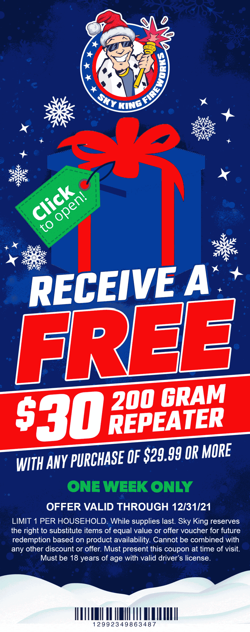 Sky King stores Coupon  Free New Years repeater with $30 purchase at Sky King fireworks #skyking 