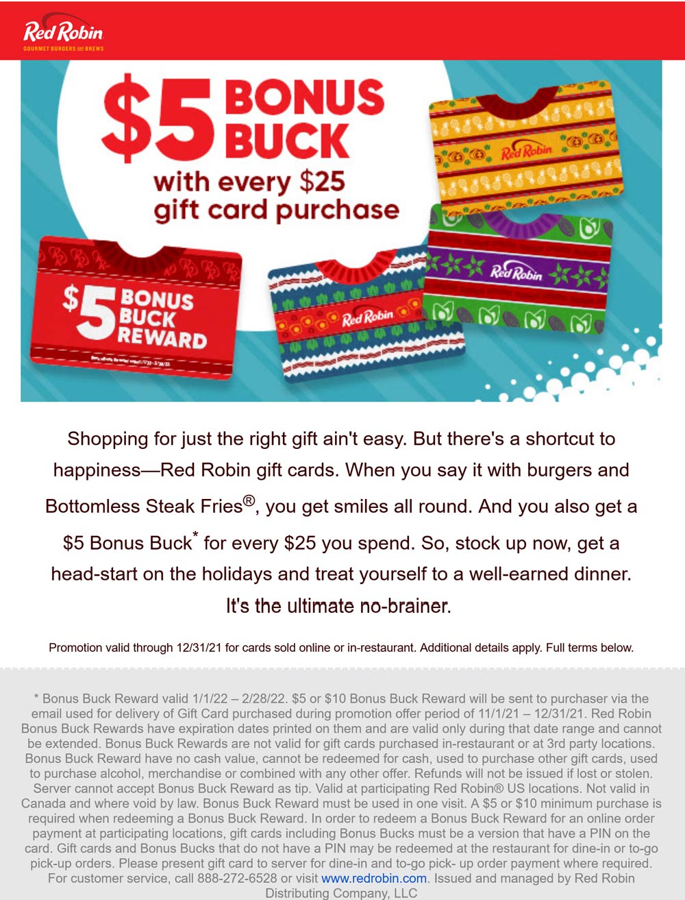 Red Robin restaurants Coupon  $5 bonus for every $25 gift card at Red Robin restaurants #redrobin 