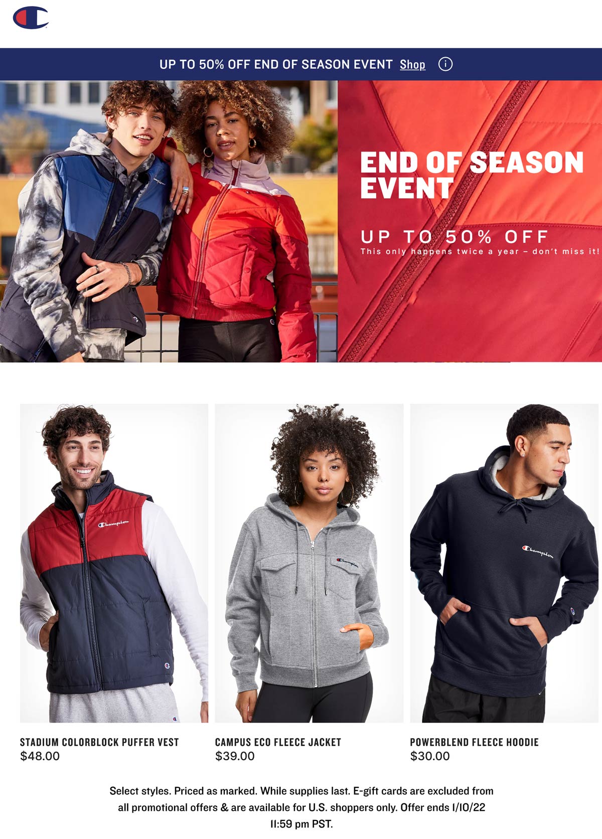 Champion stores Coupon  50% off seasonal clearance going on at Champion #champion 