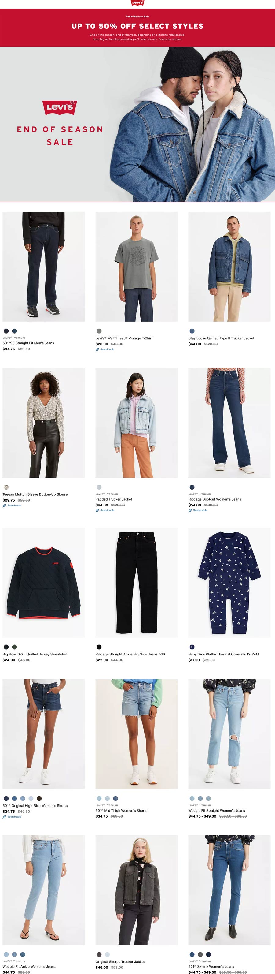 Levis stores Coupon  50% off seasonal clearance online at Levis #levis 