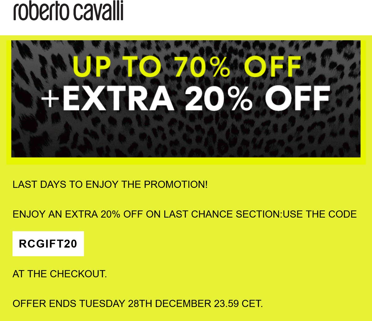 Roberto Cavalli stores Coupon  Extra 20-70% off at Roberto Cavalli via promo code RCGIFT20 #robertocavalli 