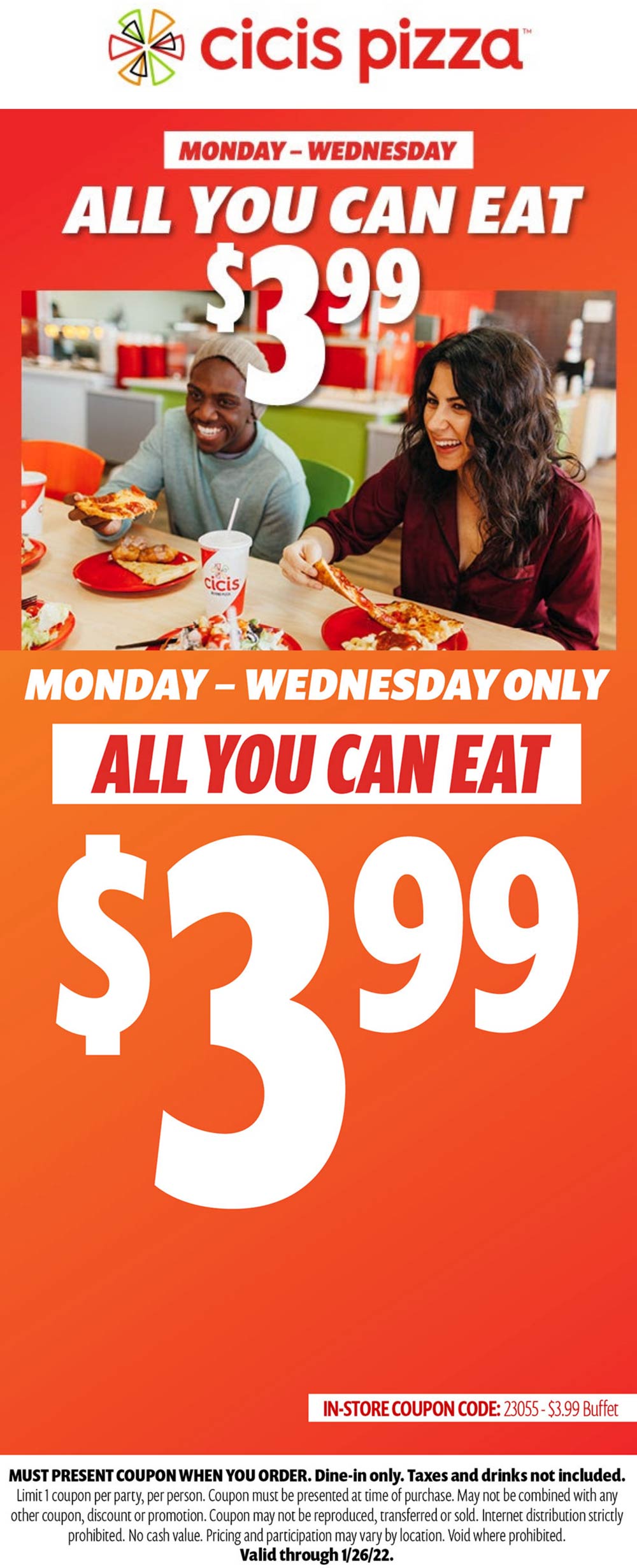 Bottomless buffet for 4 MonWed at Cicis Pizza cicispizza The