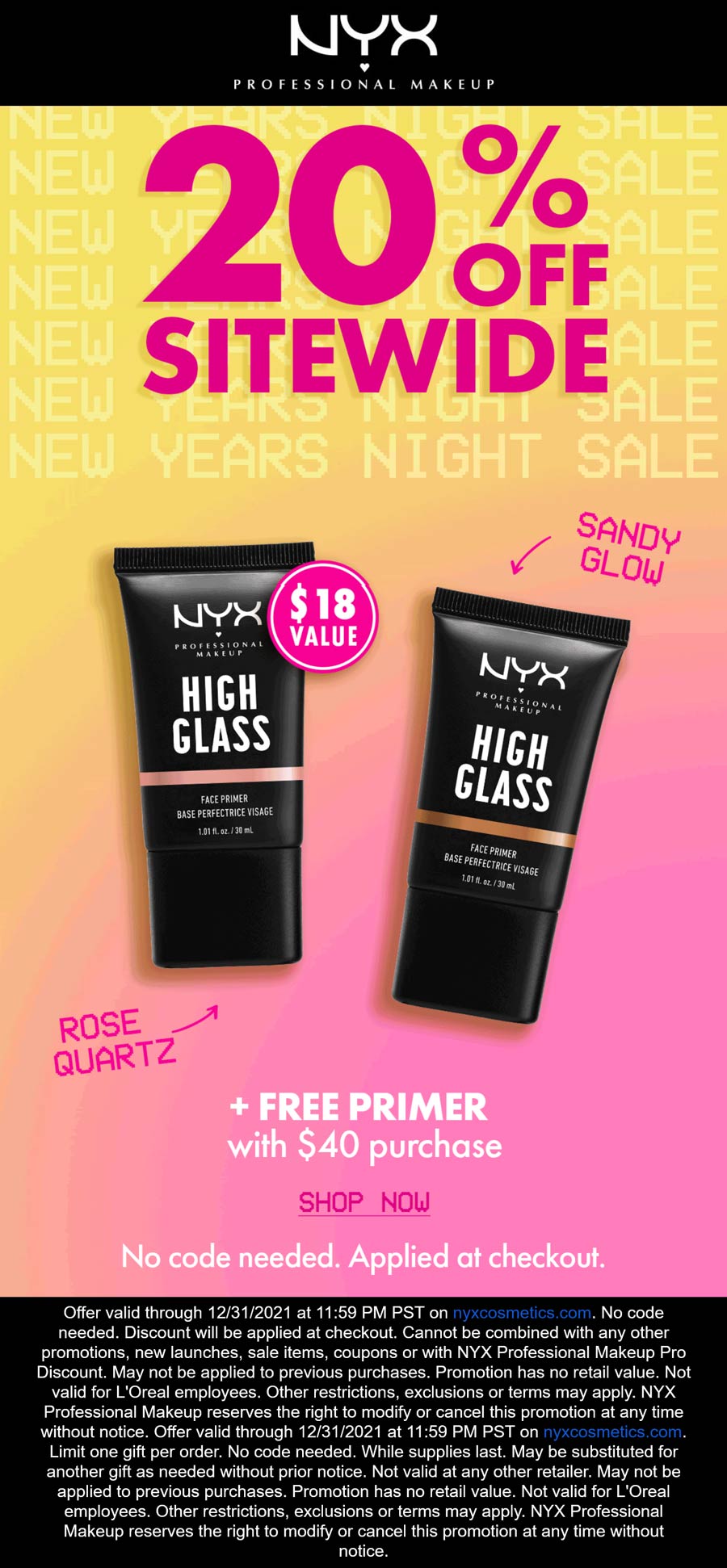 NYX Professional Makeup stores Coupon  20% off everything + free primer on $40 online today at NYX Professional Makeup #nyxprofessionalmakeup 