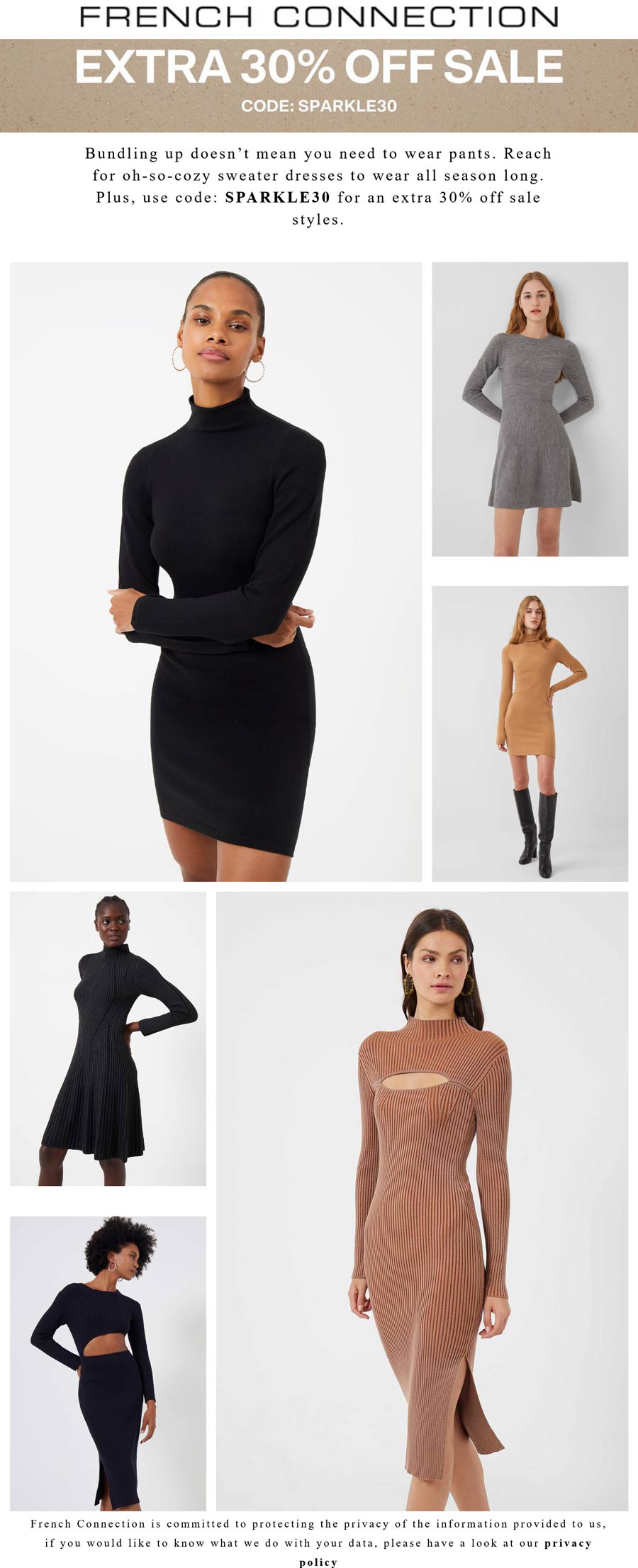 French Connection stores Coupon  Extra 30% off sale items at French Connection via promo code SPARKLE30 #frenchconnection 