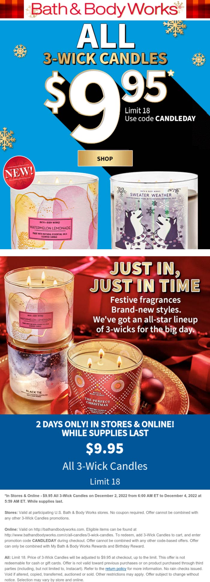 Bath & Body Works stores Coupon  3-wick candles = $10 at Bath & Body Works, ditto online #bathbodyworks 