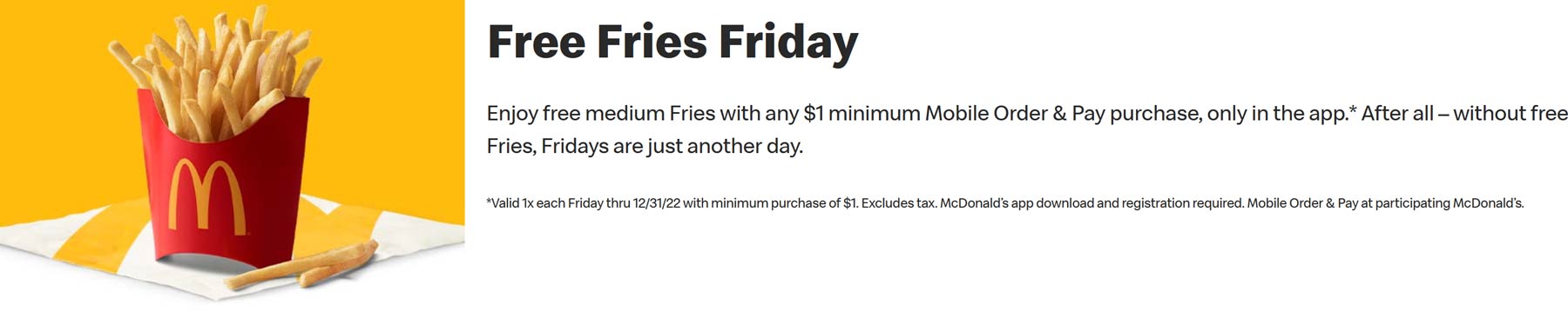 McDonalds restaurants Coupon  Free fries via mobile today at McDonalds #mcdonalds 