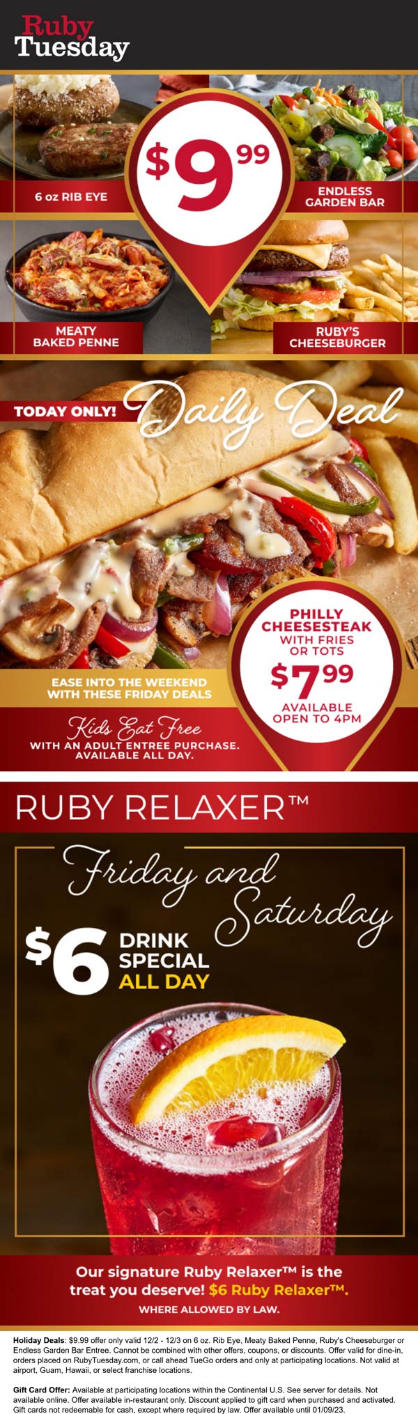 Ruby Tuesday coupons & promo code for [January 2023]