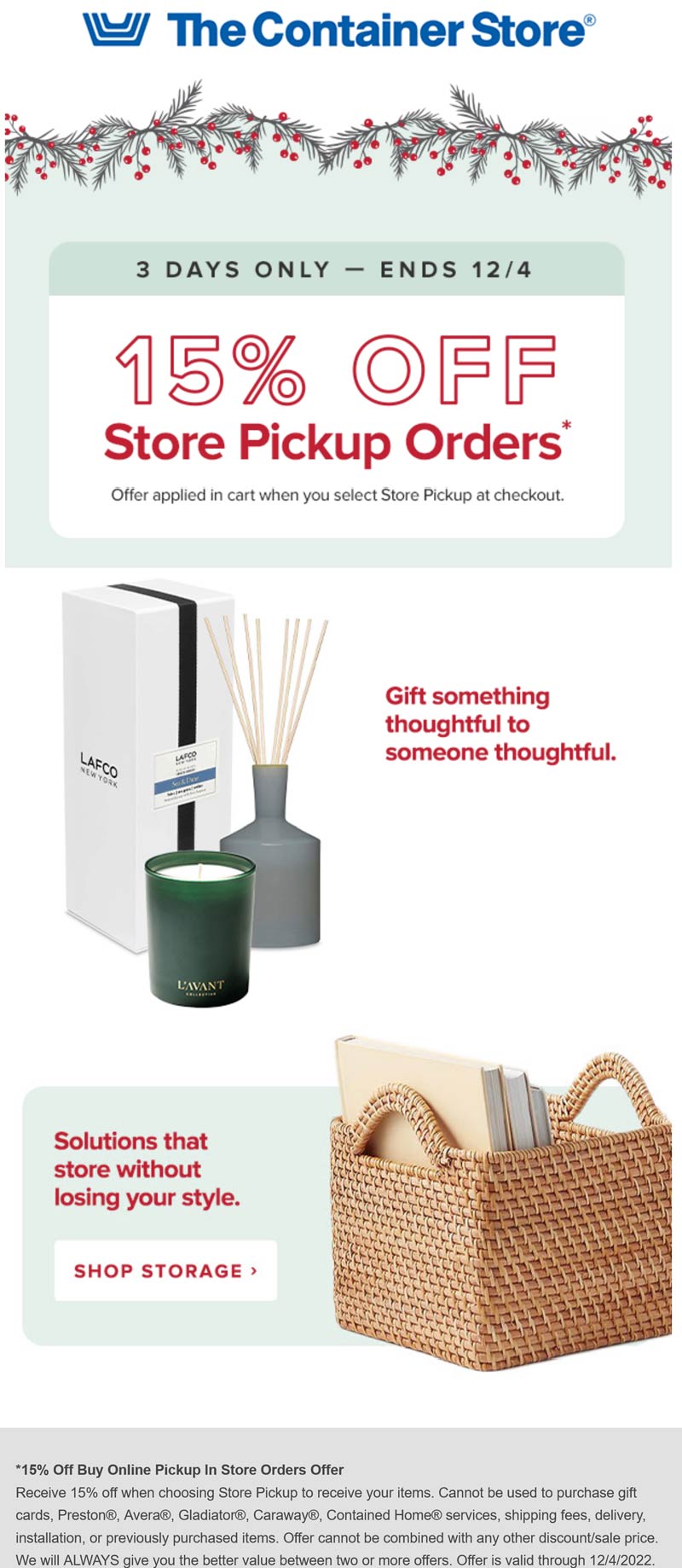 The Container Store stores Coupon  15% off pickup orders at The Container Store #thecontainerstore 