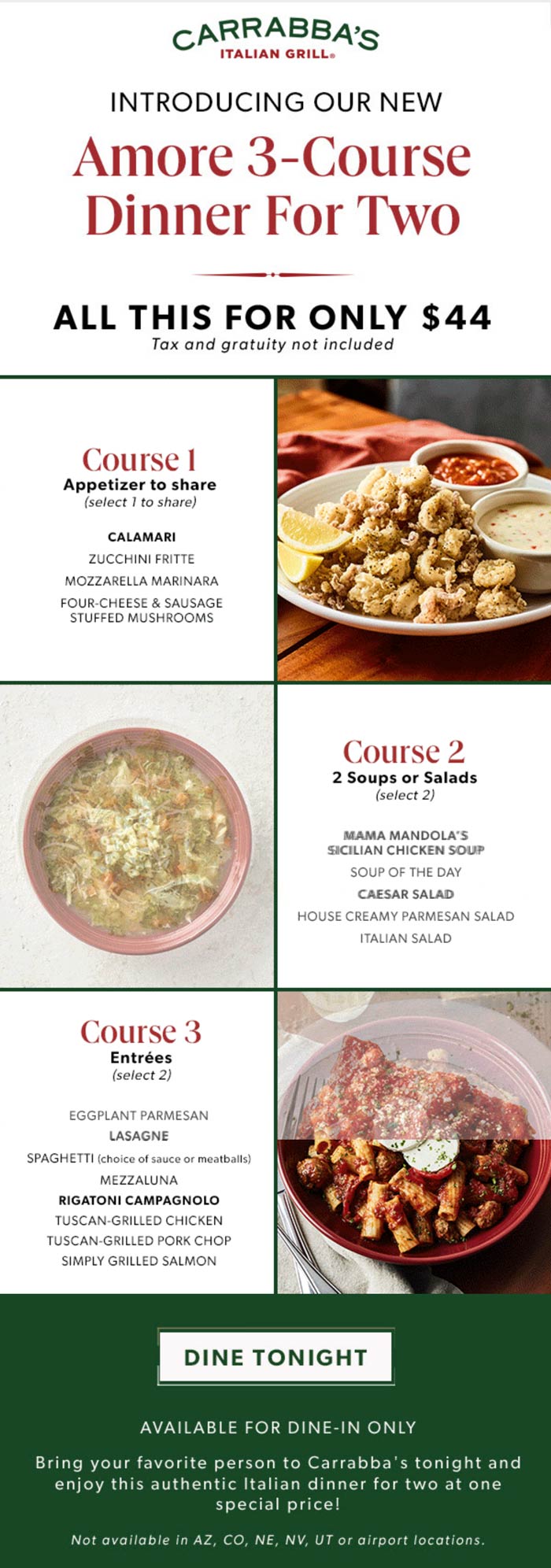 Carrabbas restaurants Coupon  3-course dinner for 2 = $44 at Carrabbas Italian Grill #carrabbas 