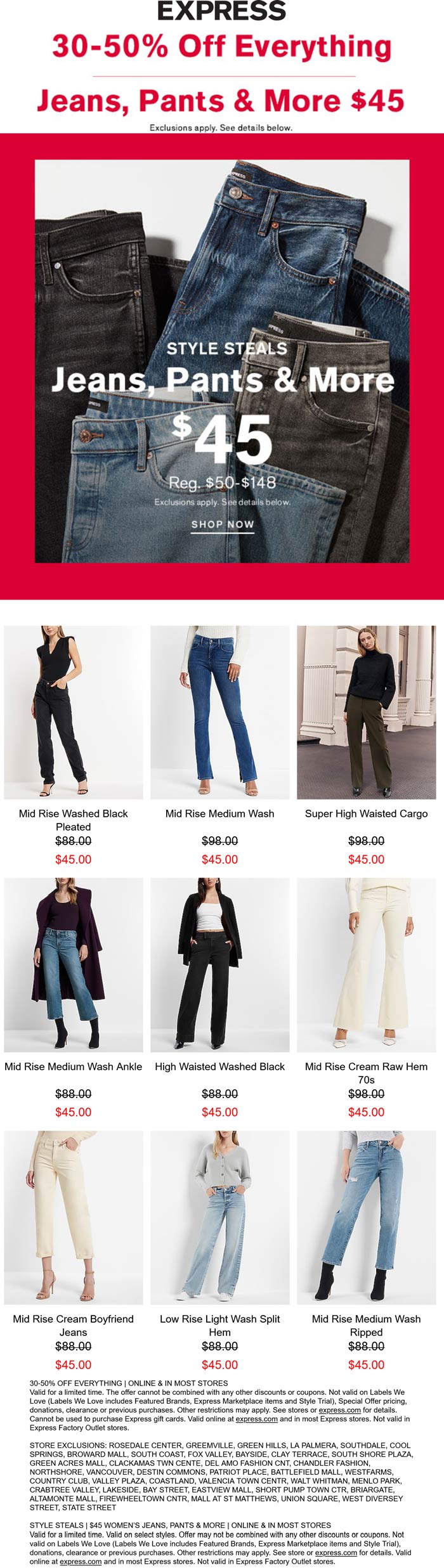Express stores Coupon  30-50% off everything at Express, ditto online #express 