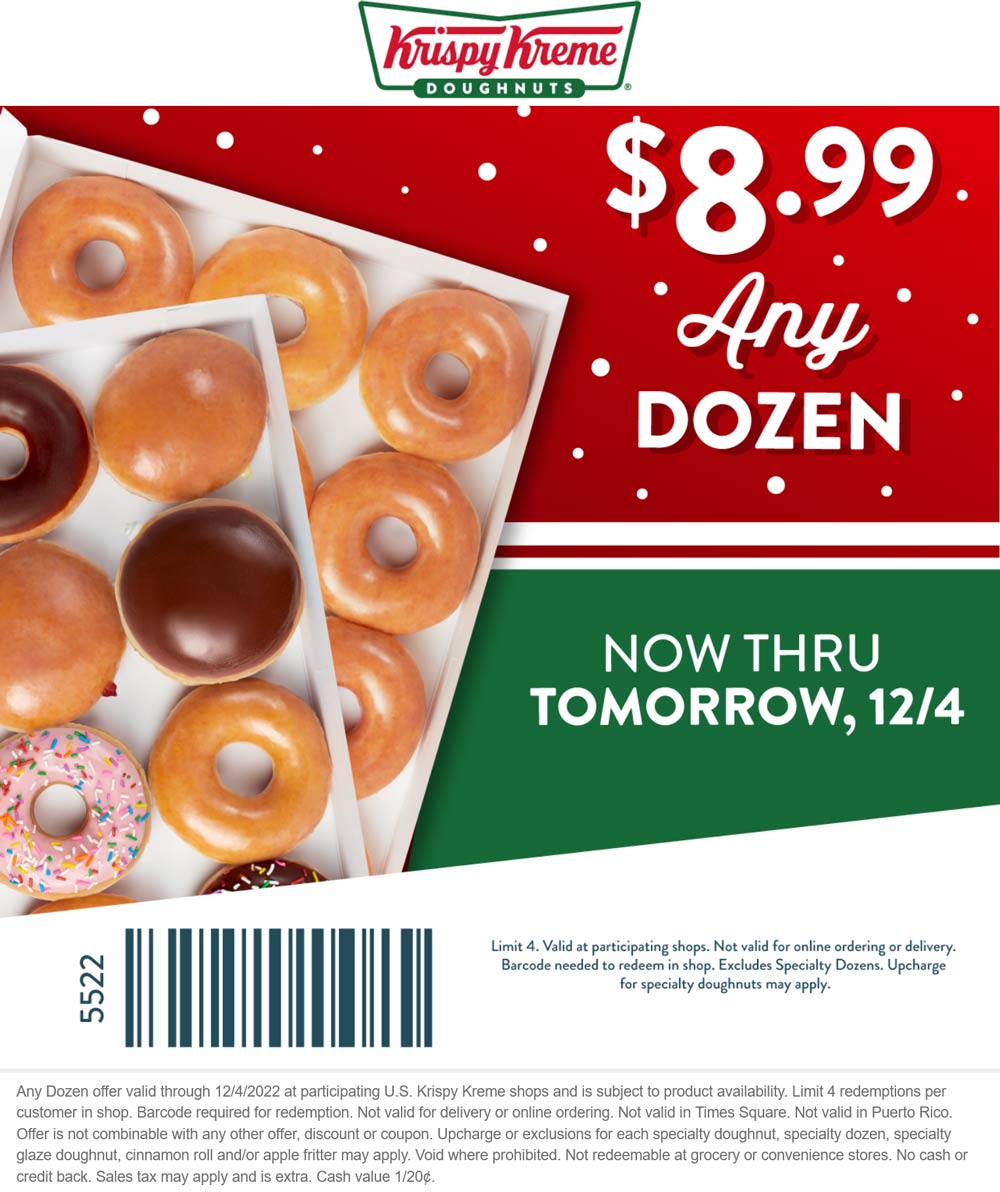 Krispy Kreme restaurants Coupon  $9 dozen doughnuts at Krispy Kreme #krispykreme 