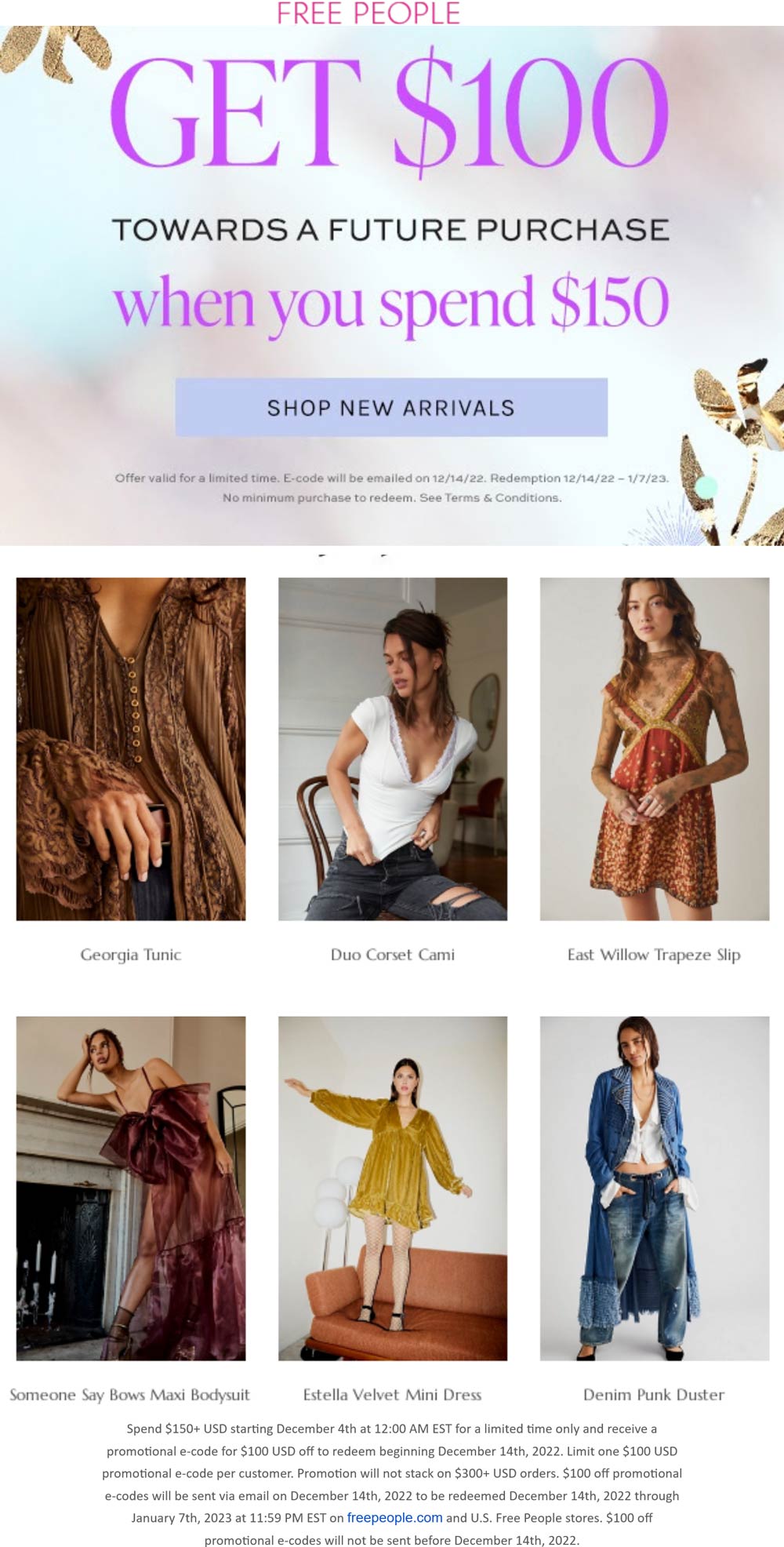 Free People stores Coupon  $100 future card on $150 spent at Free People, ditto online #freepeople 