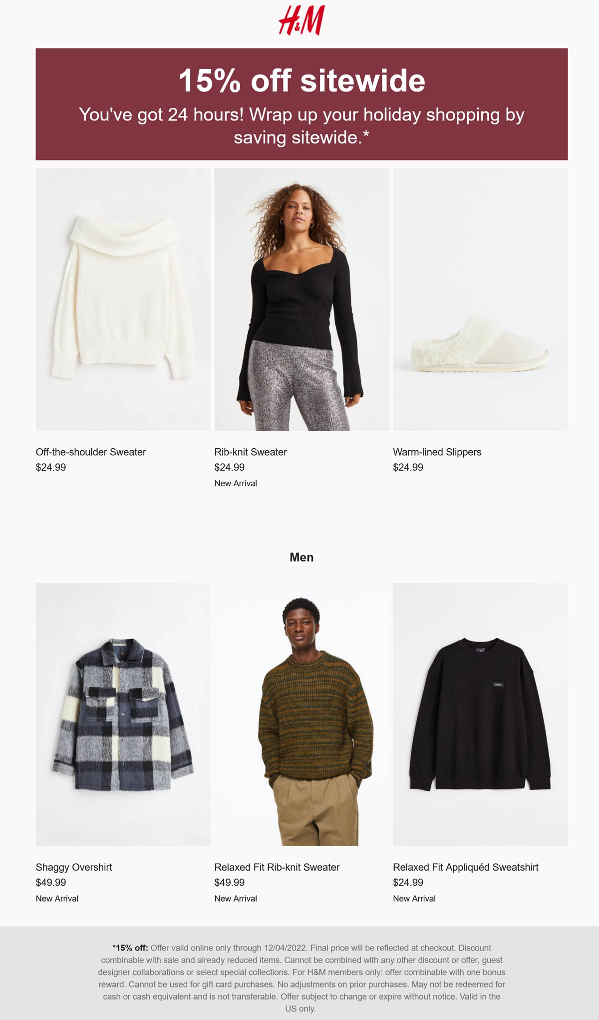 H&M stores Coupon  15% off everything online today at H&M #hm 