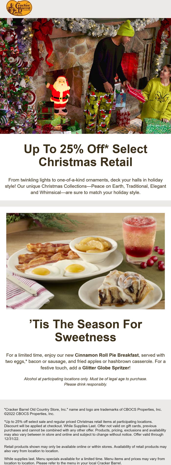 Cracker Barrel restaurants Coupon  25% off various Christmas items at Cracker Barrel restaurants #crackerbarrel 
