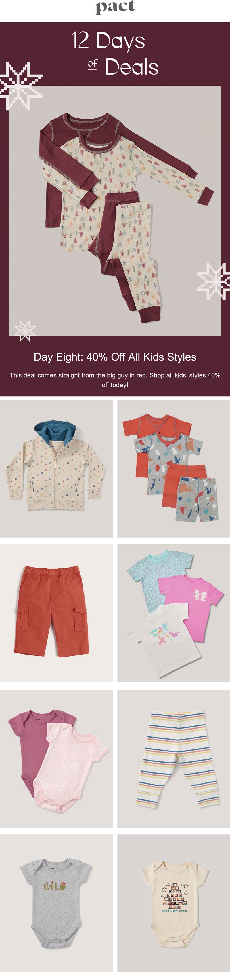 PACT stores Coupon  40% off kids styles today at PACT #pact 