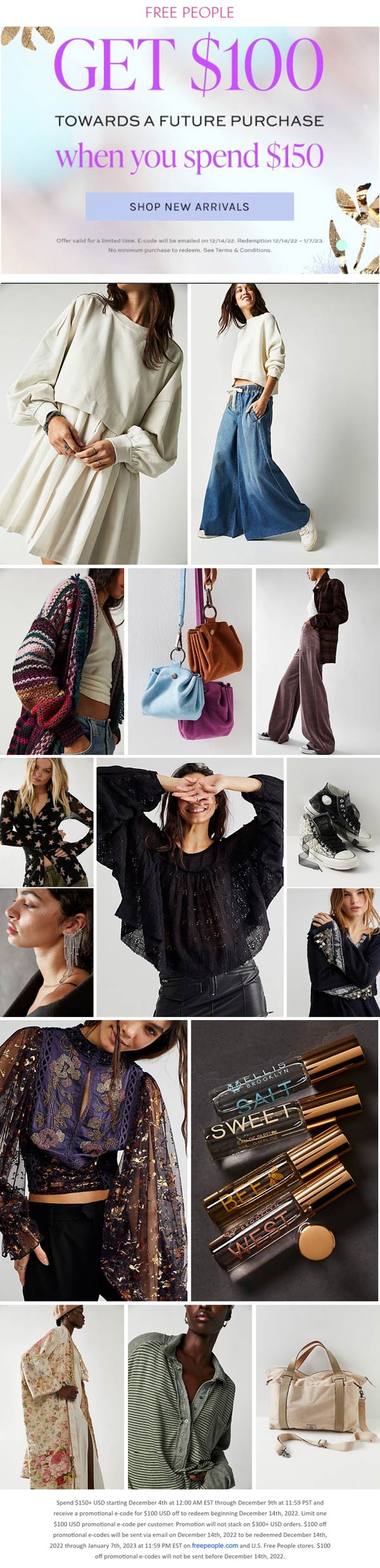 Free People stores Coupon  $100 future e-code on $150 spent at Free People #freepeople 