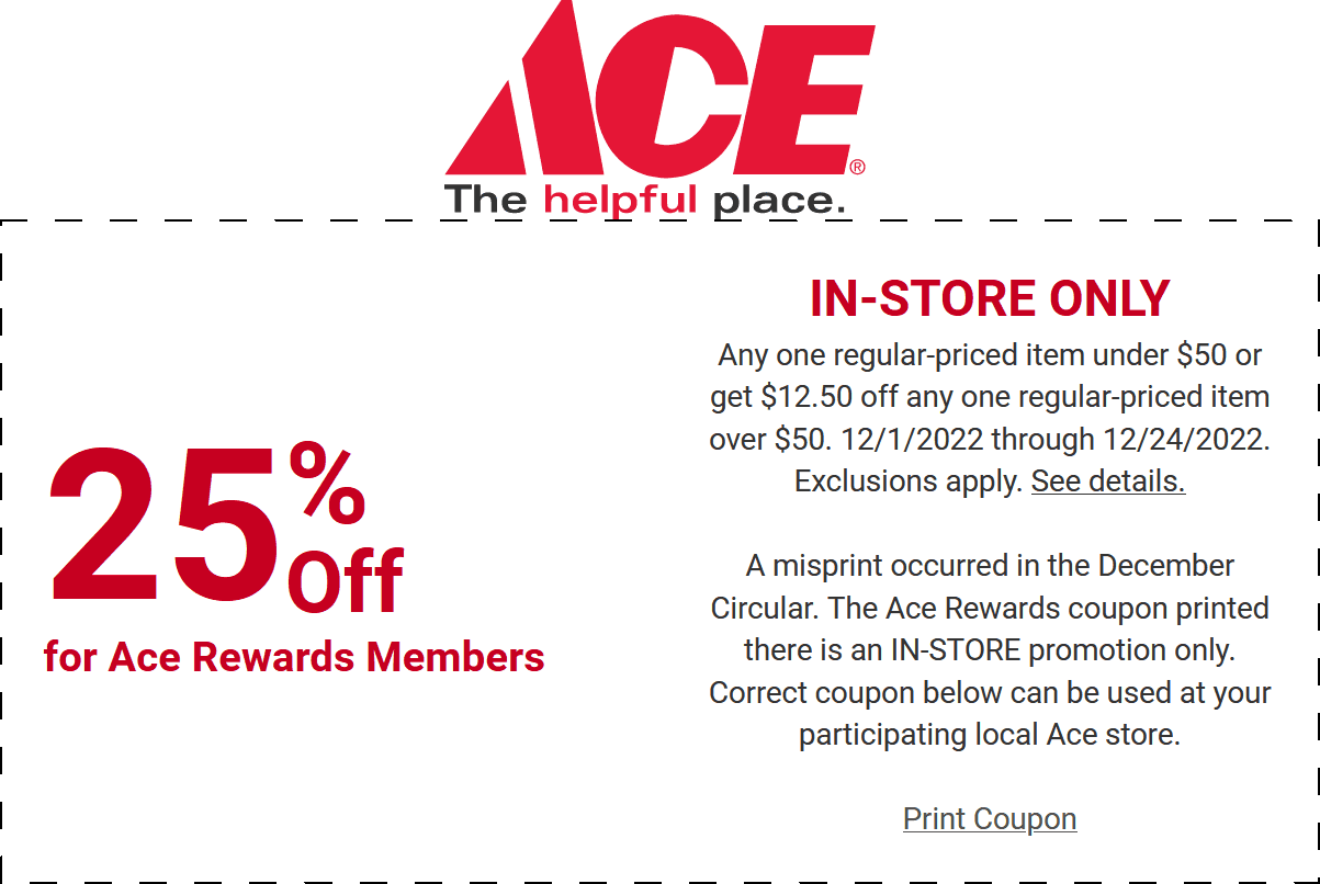 Ace Hardware stores Coupon  25% off a single item at Ace Hardware #acehardware 