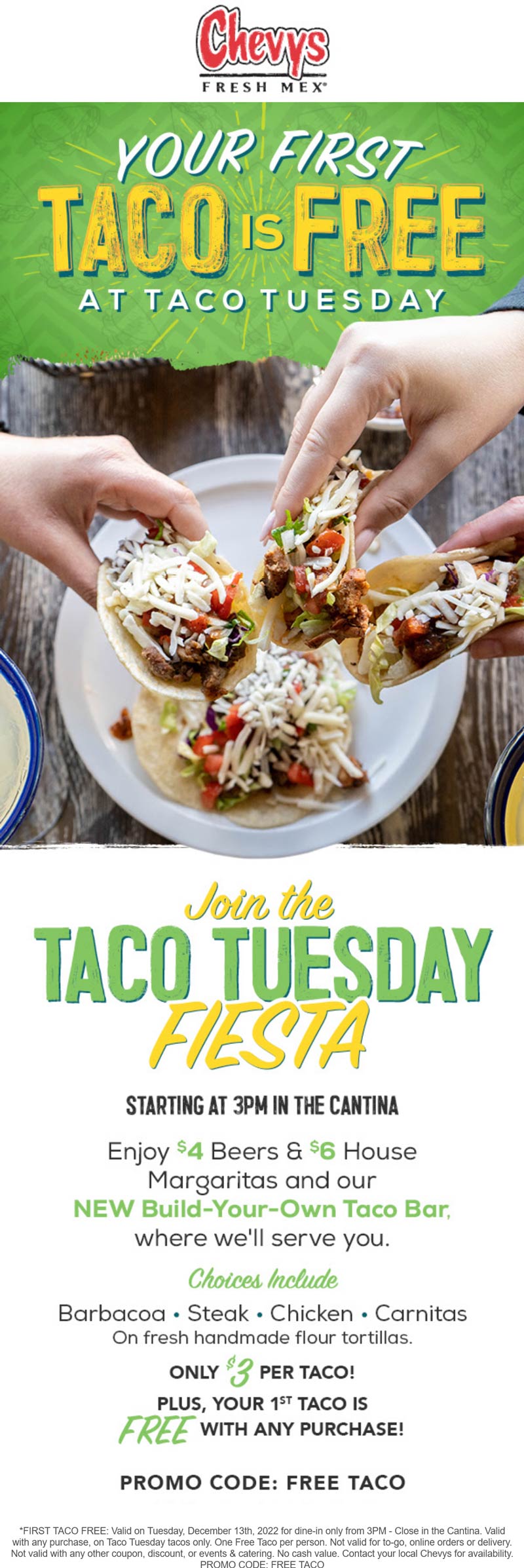 Chevys restaurants Coupon  First taco free today at Chevys Fresh Mex #chevys 