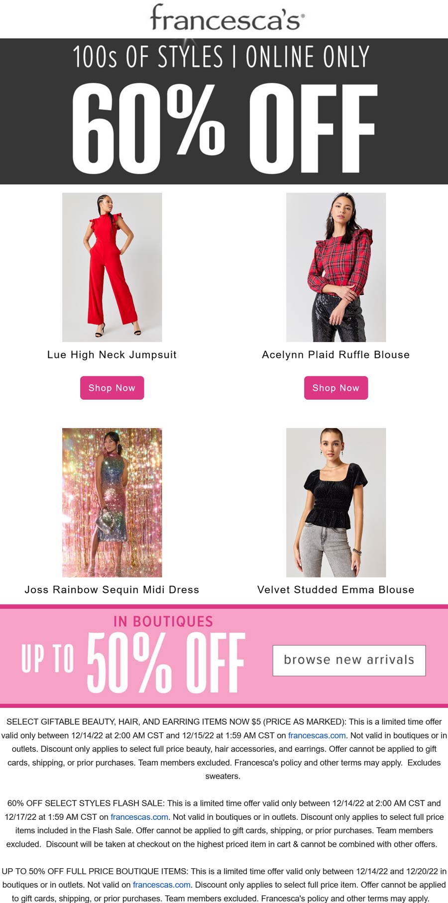 Francescas stores Coupon  60% off online at Francescas #francescas 