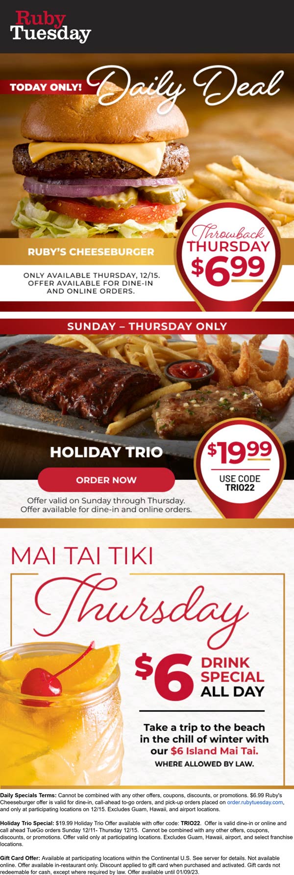 Ruby Tuesday coupons & promo code for [February 2023]