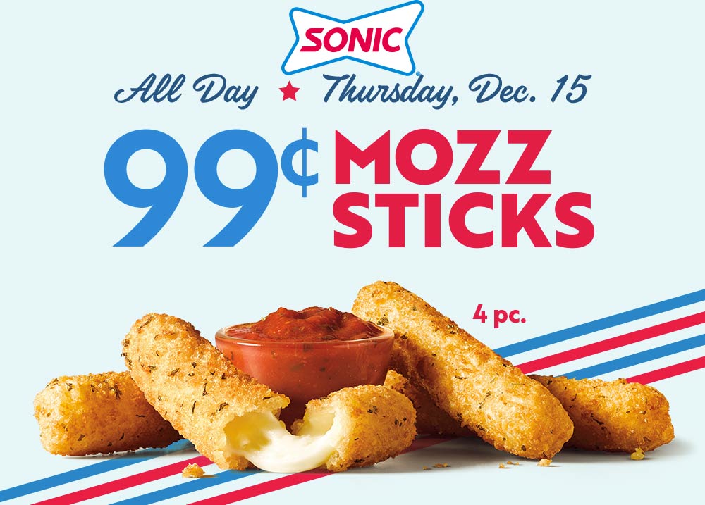 Sonic Drive-In restaurants Coupon  .99 cent mozzarella sticks today at Sonic Drive-In restaurants #sonicdrivein 