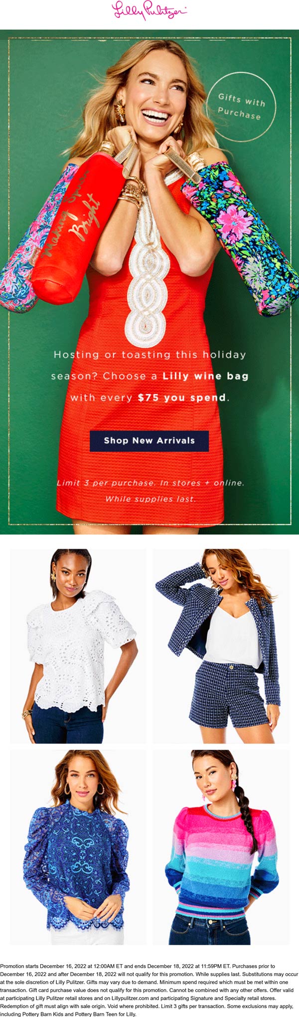 Lilly Pulitzer stores Coupon  Free wine bag on every $75 at Lilly Pulitzer, ditto online #lillypulitzer 