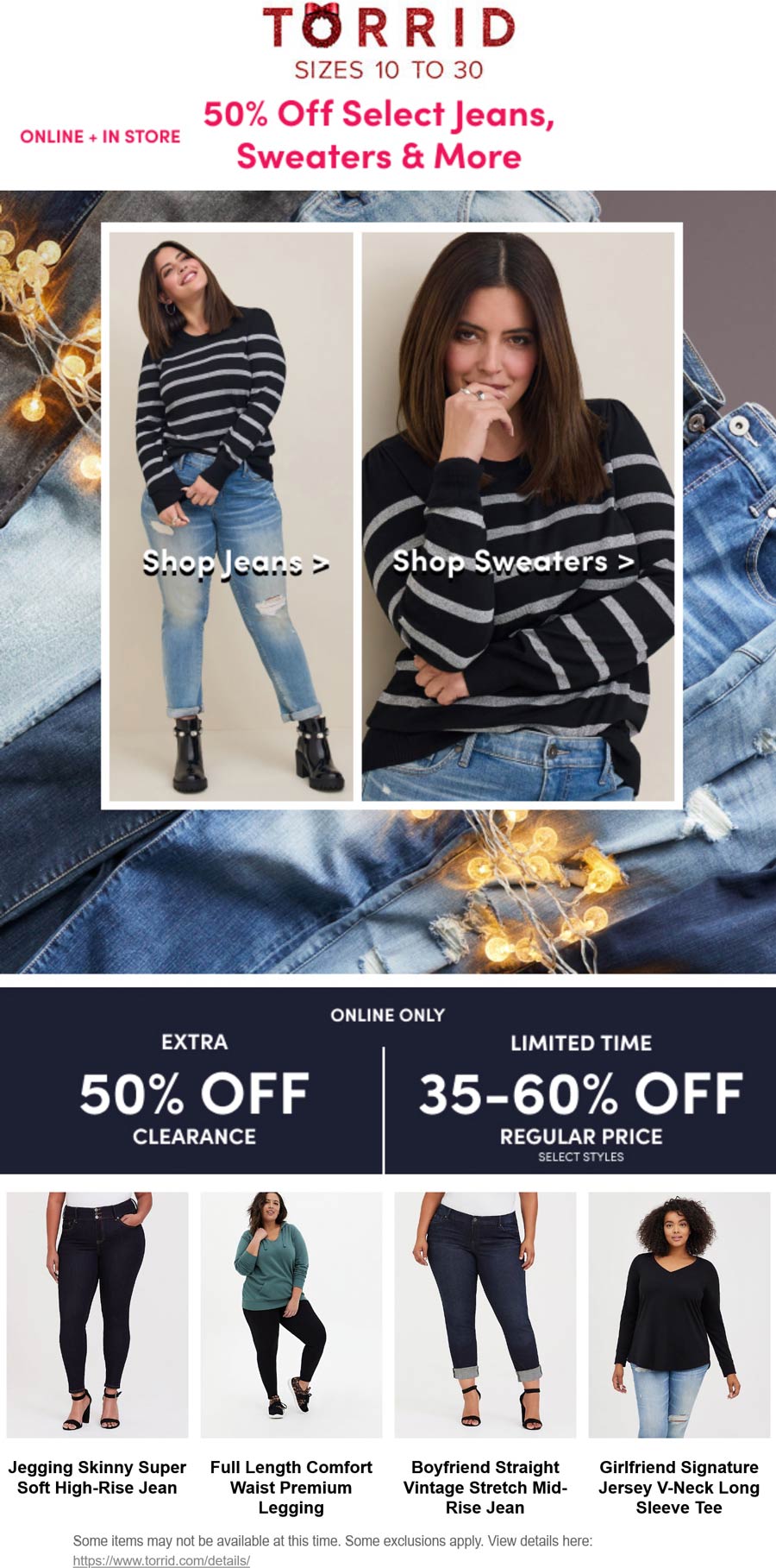 Torrid stores Coupon  50% off jeans & sweaters today at Torrid, ditto online #torrid 